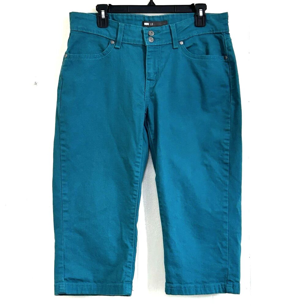 Levi's Women's Capris Jeans Size 12 Blue Green Mid-Rise Straight With Pockets